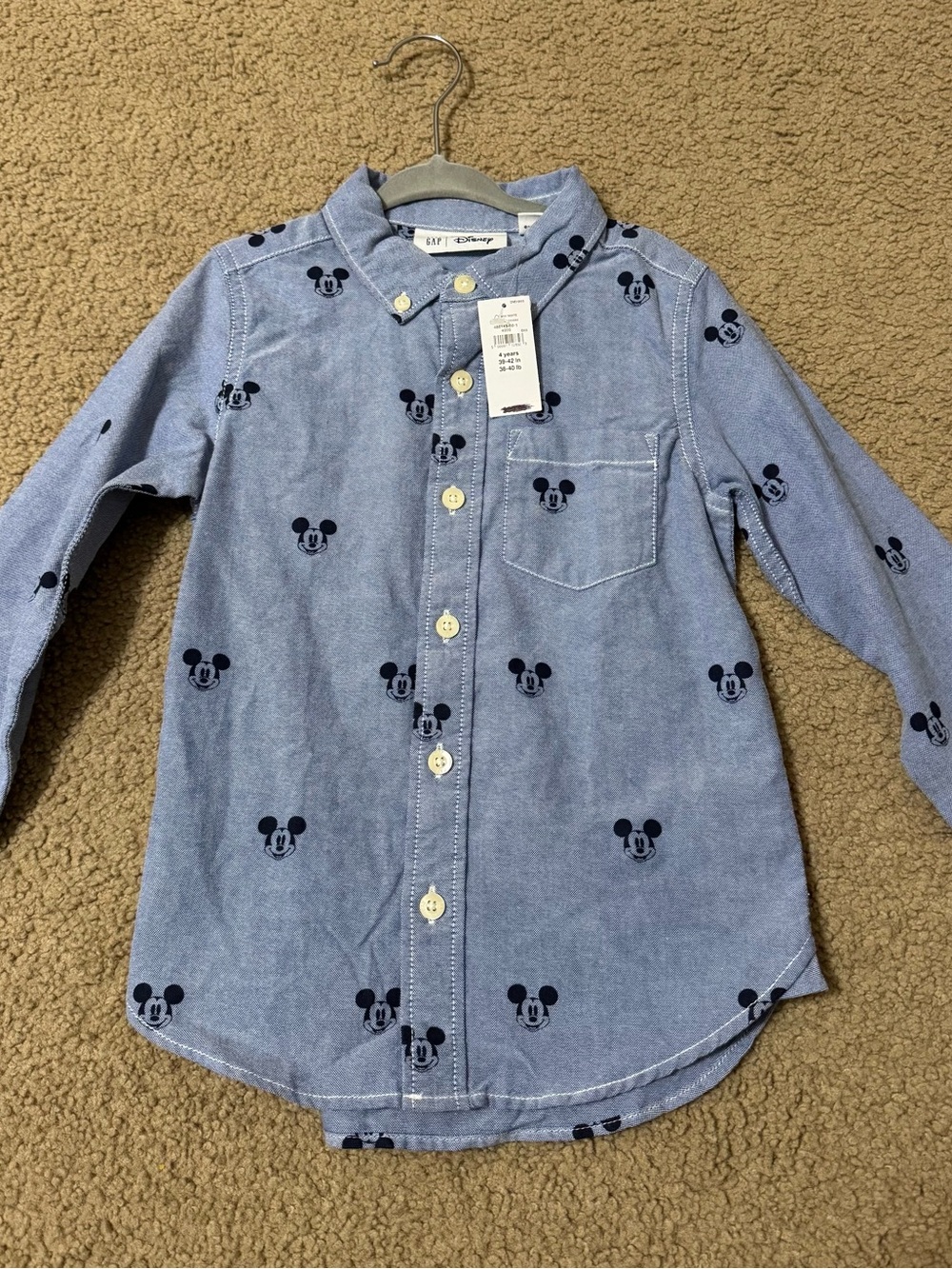 New Gap Disney Kids' Light Blue 4T (4) Mickey Mouse Button-Up Shirt